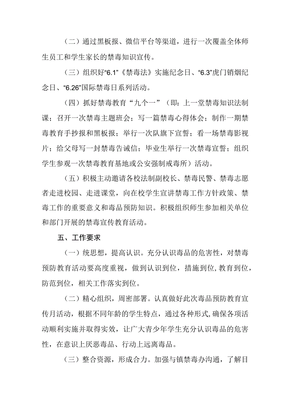 学校毒品预防教育禁毒宣传月活动方案及工作总结六篇.docx_第2页