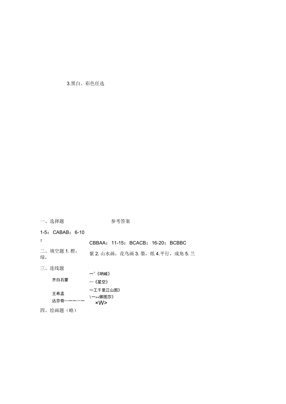 人教版20232023学年度第二学期七年级下册美术期末测试卷及答案含四套题_001.docx_第3页