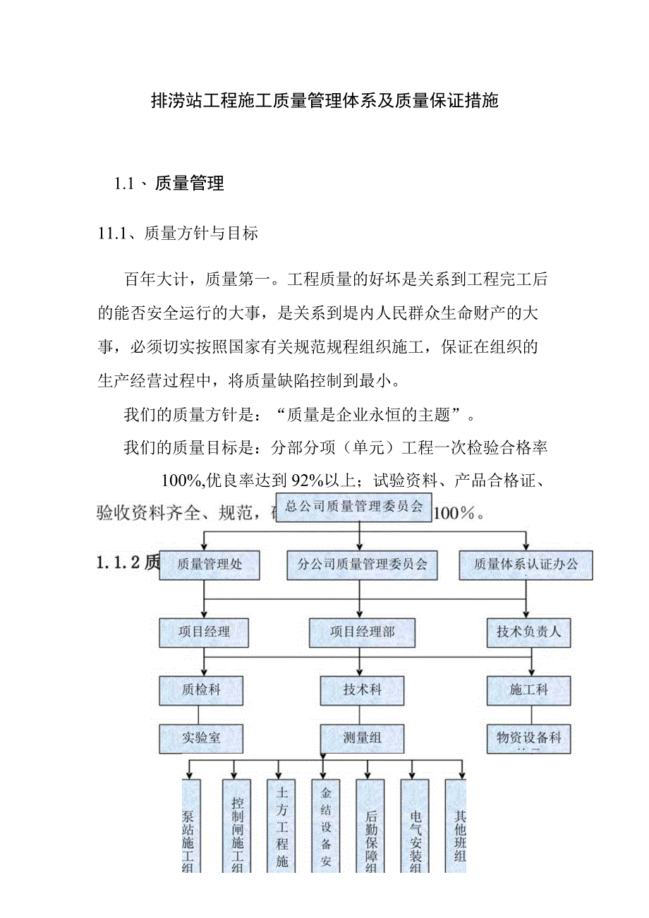 排涝站工程施工质量管理体系及质量保证措施.docx_第1页