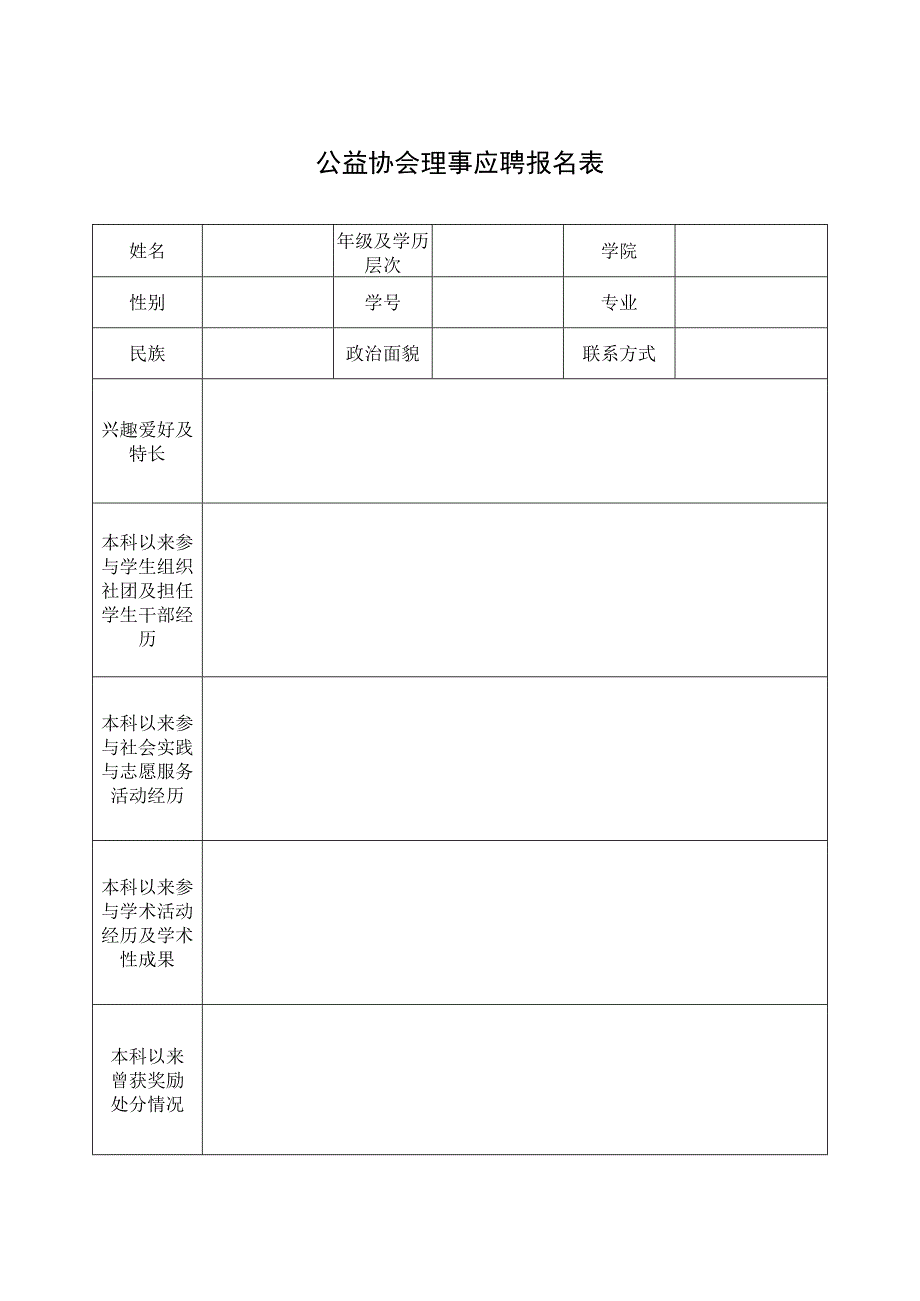 公益协会理事应聘报名表.docx_第1页