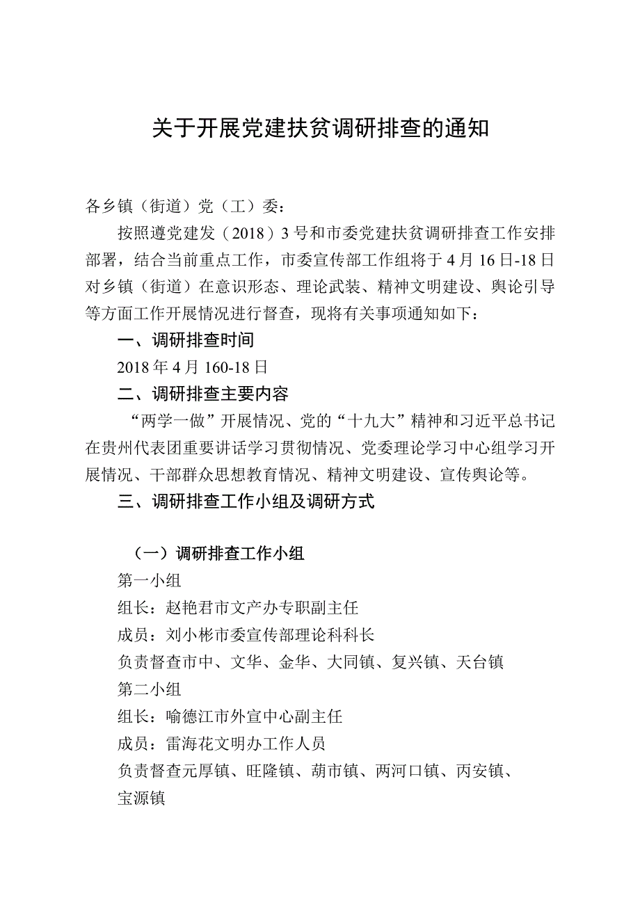 关于开展党建扶贫调研排查的通知 模板.docx_第1页