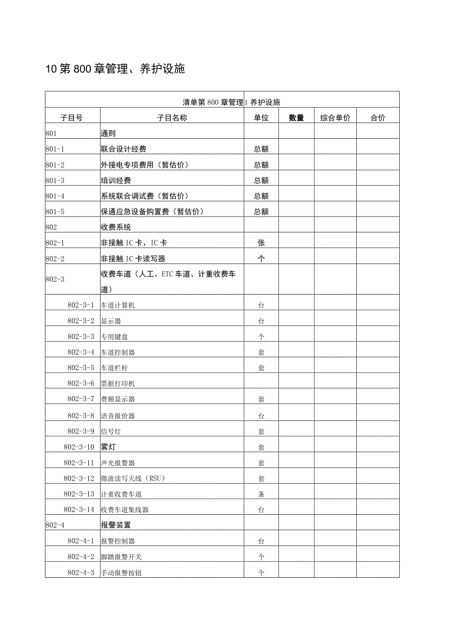 公路工程工程量标准清单2019版10001300无细目.docx_第1页