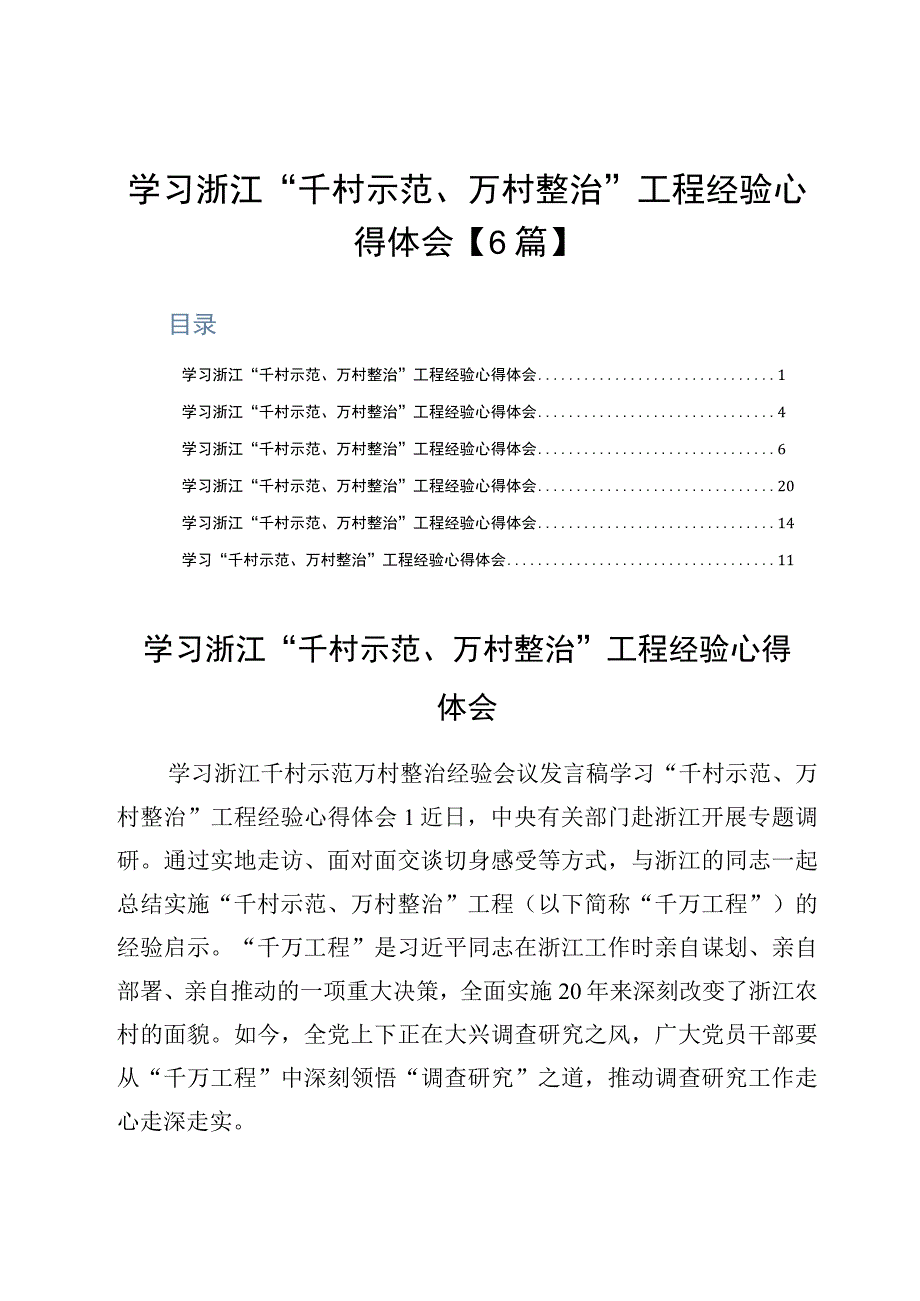 学习浙江千村示范万村整治工程经验心得体会6篇.docx_第1页