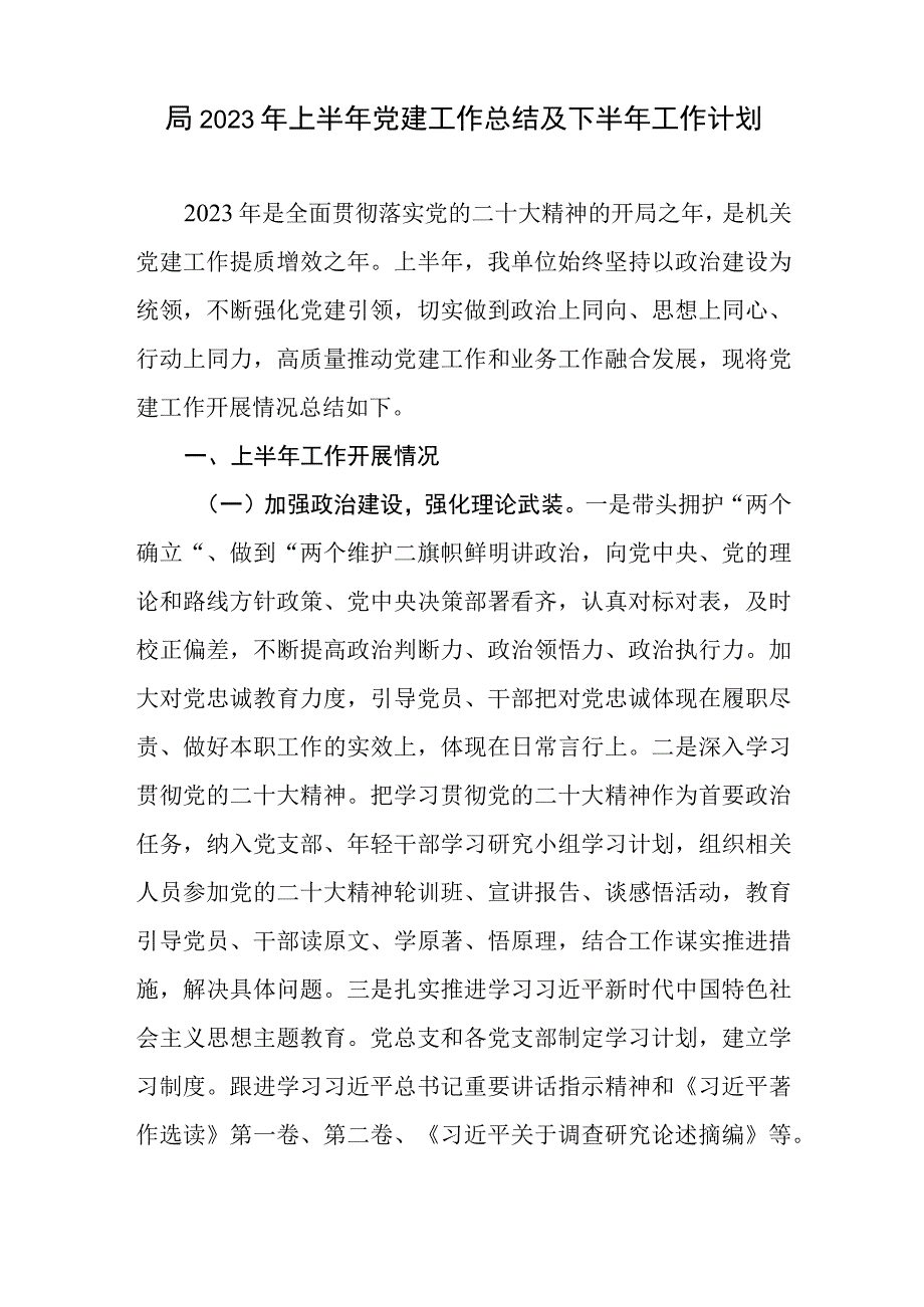 局2023年上半年党建工作总结及下半年工作计划安排4篇.docx_第2页