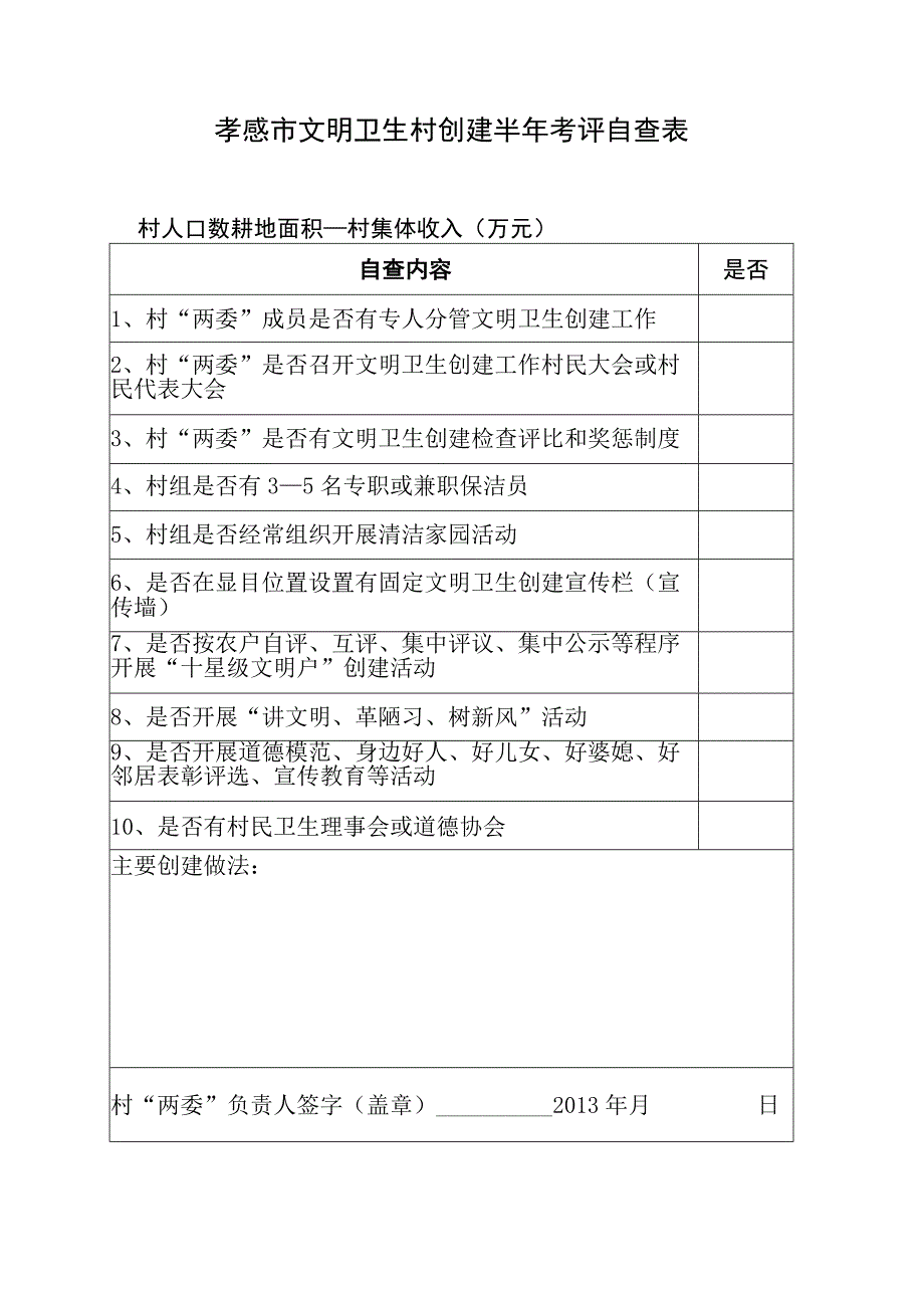 市文明卫生村考核评自查表 模板.docx_第1页