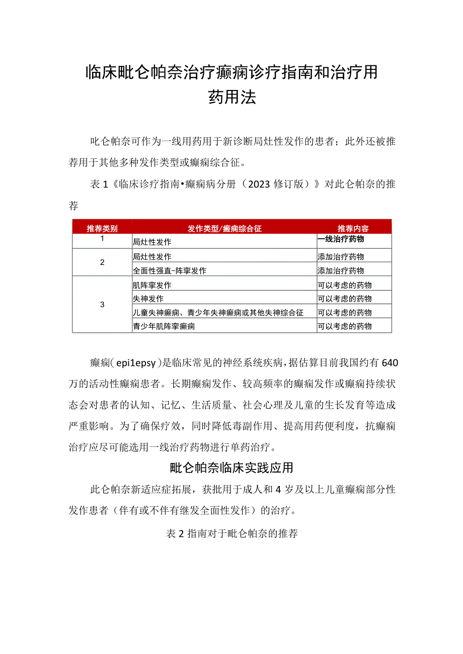 临床吡仑帕奈治疗癫痫诊疗指南和治疗用药用法.docx_第1页