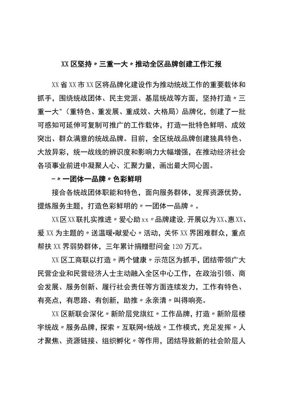 区坚持三重一大推动全区品牌创建工作汇报.docx_第1页