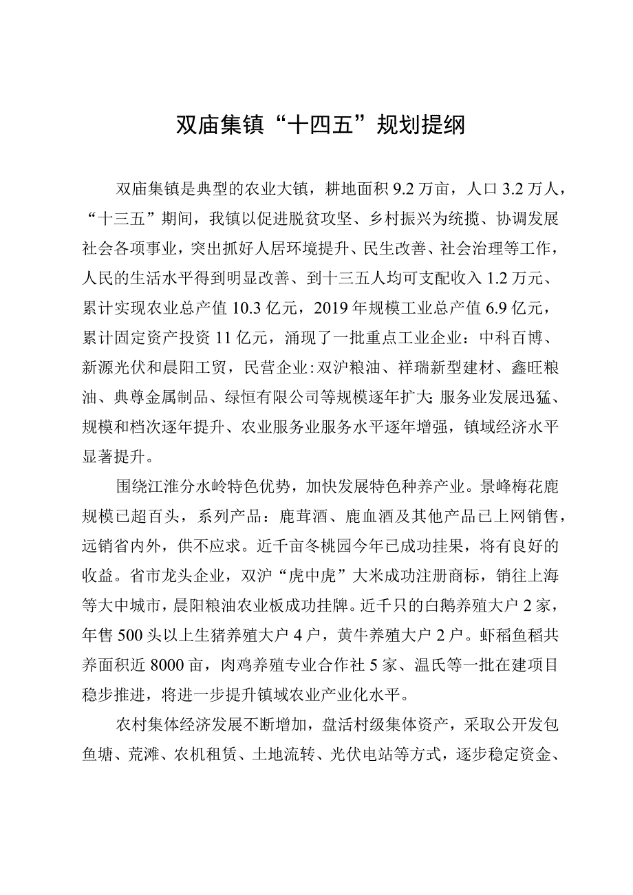 双庙集镇十四五规划提纲.docx_第1页