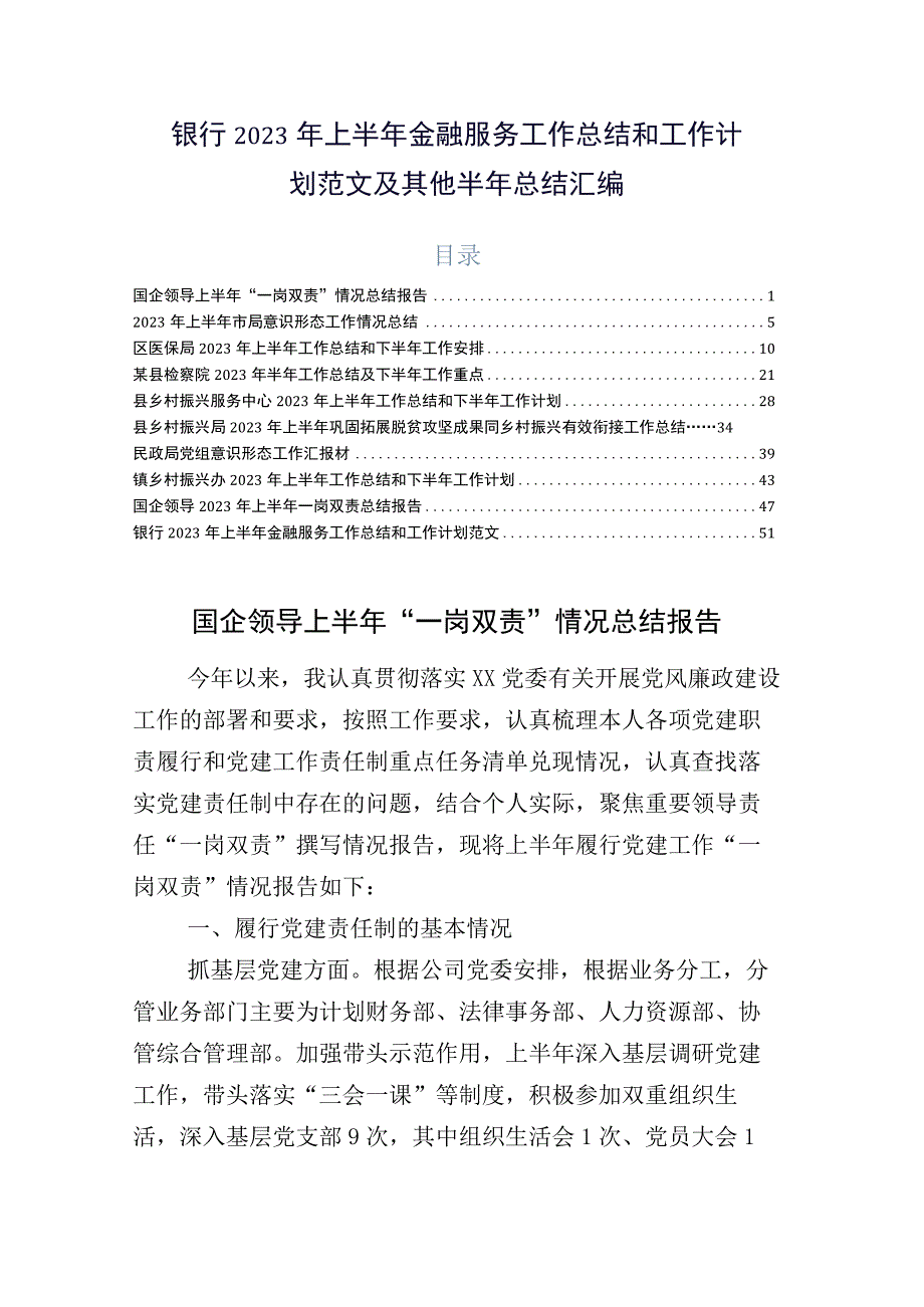 银行2023年上半年金融服务工作总结和工作计划范文及其他半年总结汇编.docx_第1页