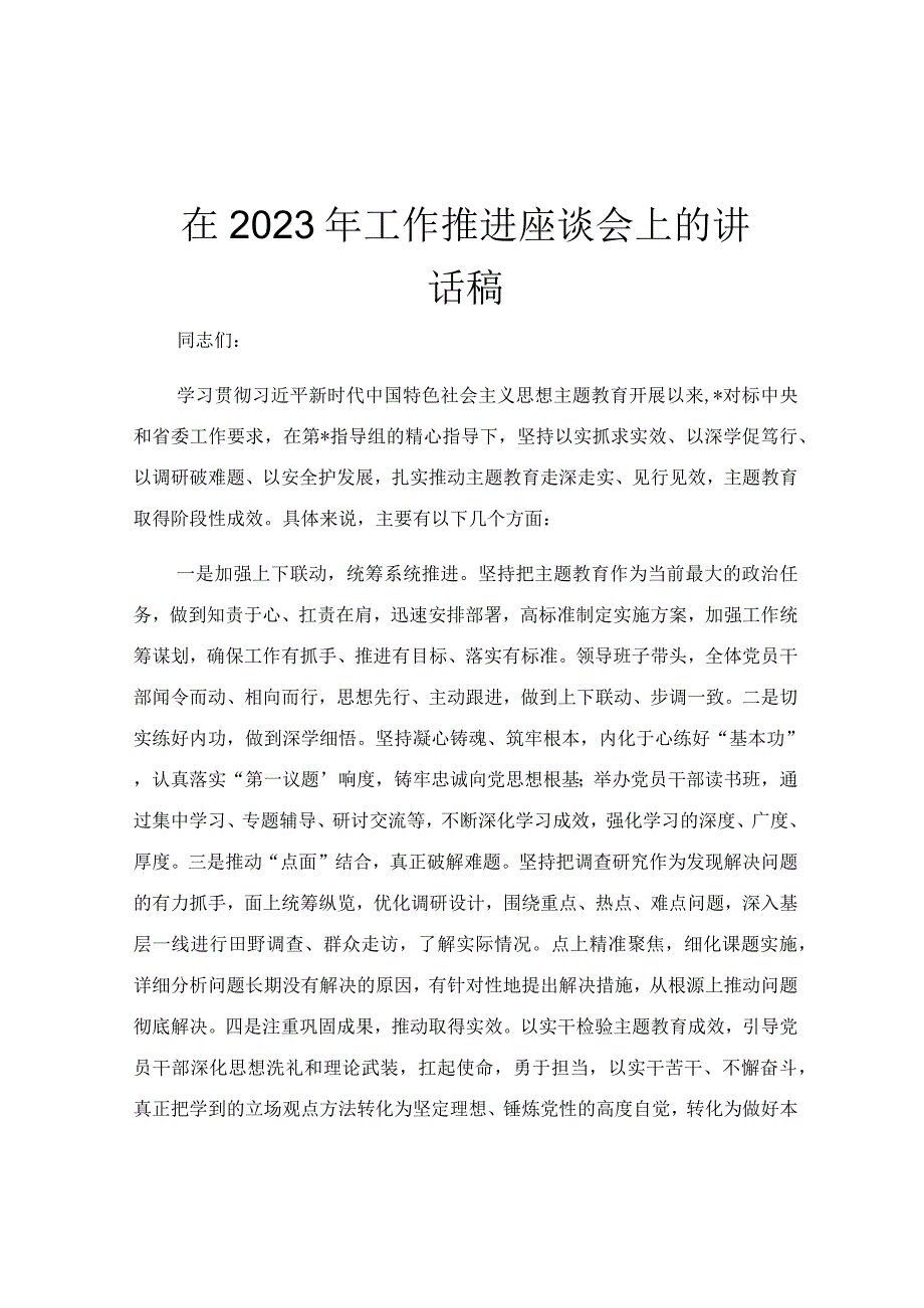 在2023年工作推进座谈会上的讲话稿.docx_第1页