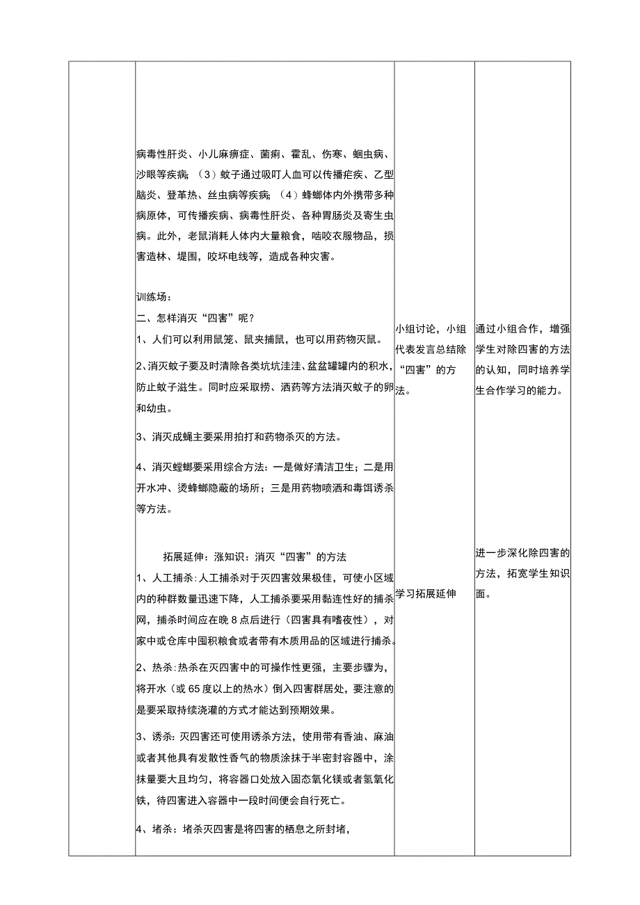 武汉版生命安全教育一年级 第28课《清除环境除四害》教案.docx_第2页