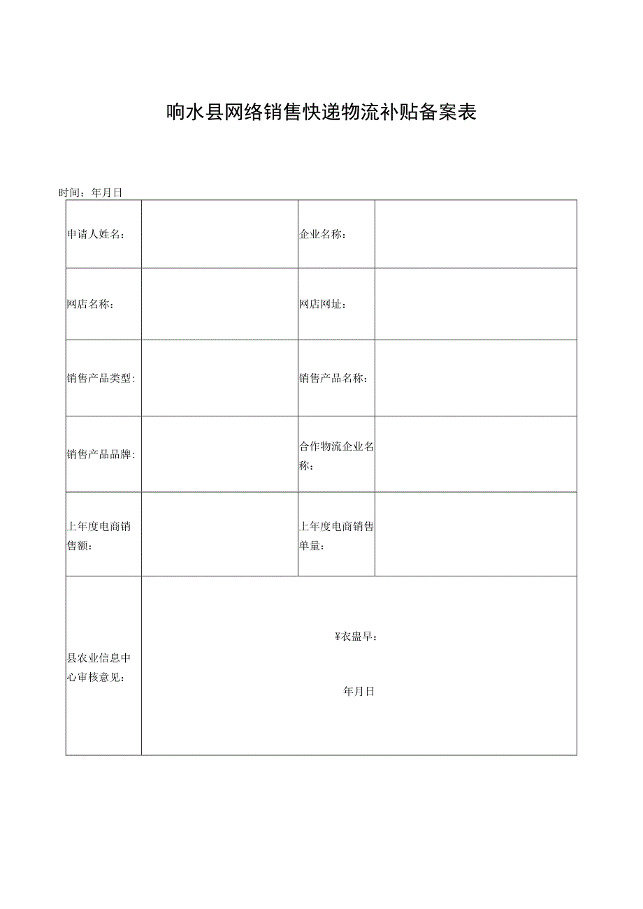 响水县网络销售快递物流补贴备案表时间年月日.docx_第1页