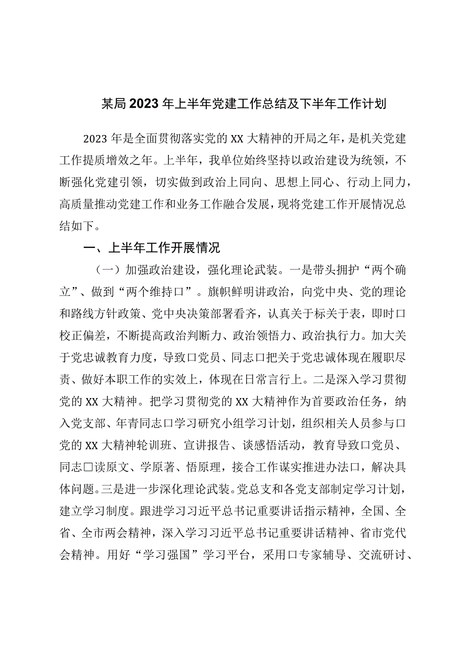 局2023年上半年党建工作总结及下半年工作计划.docx_第1页