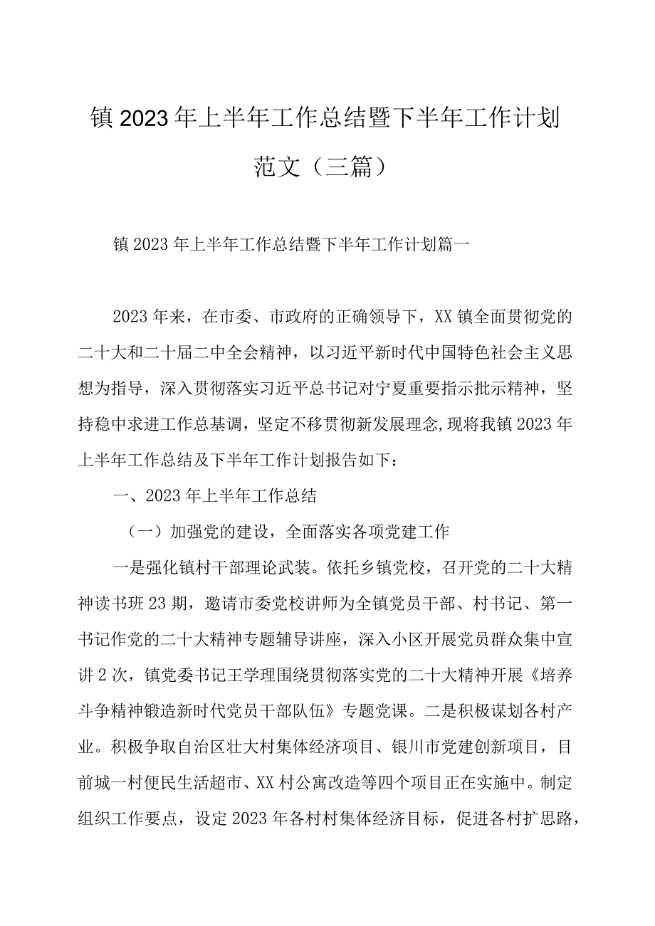 镇2023年上半年工作总结暨下半年工作计划范文 三篇.docx_第1页