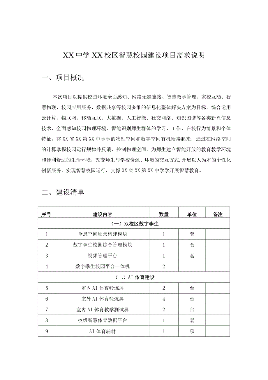 XX中学XX校区智慧校园建设项目需求说明.docx_第1页