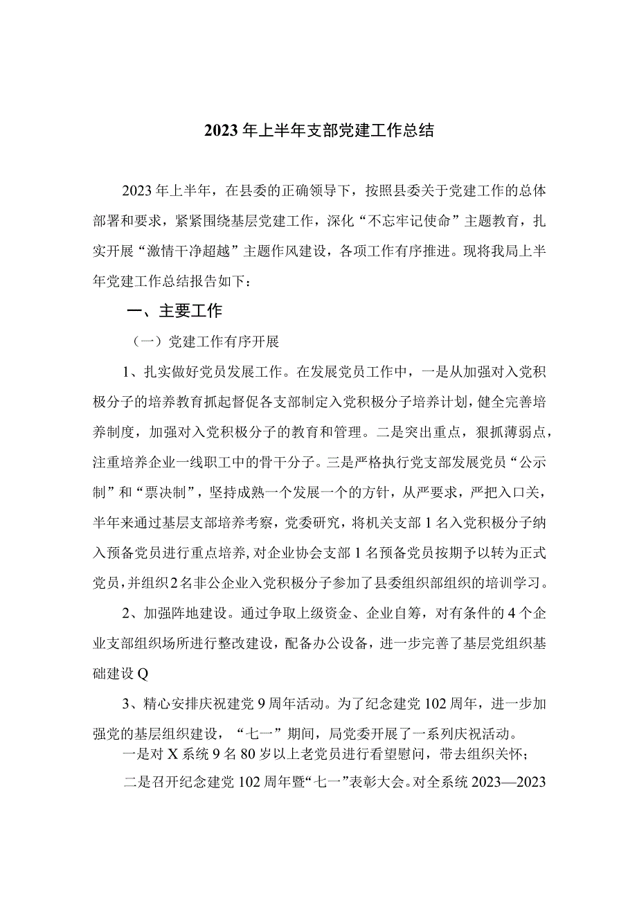 2023年上半年支部党建工作总结精选10篇例文_001.docx_第1页