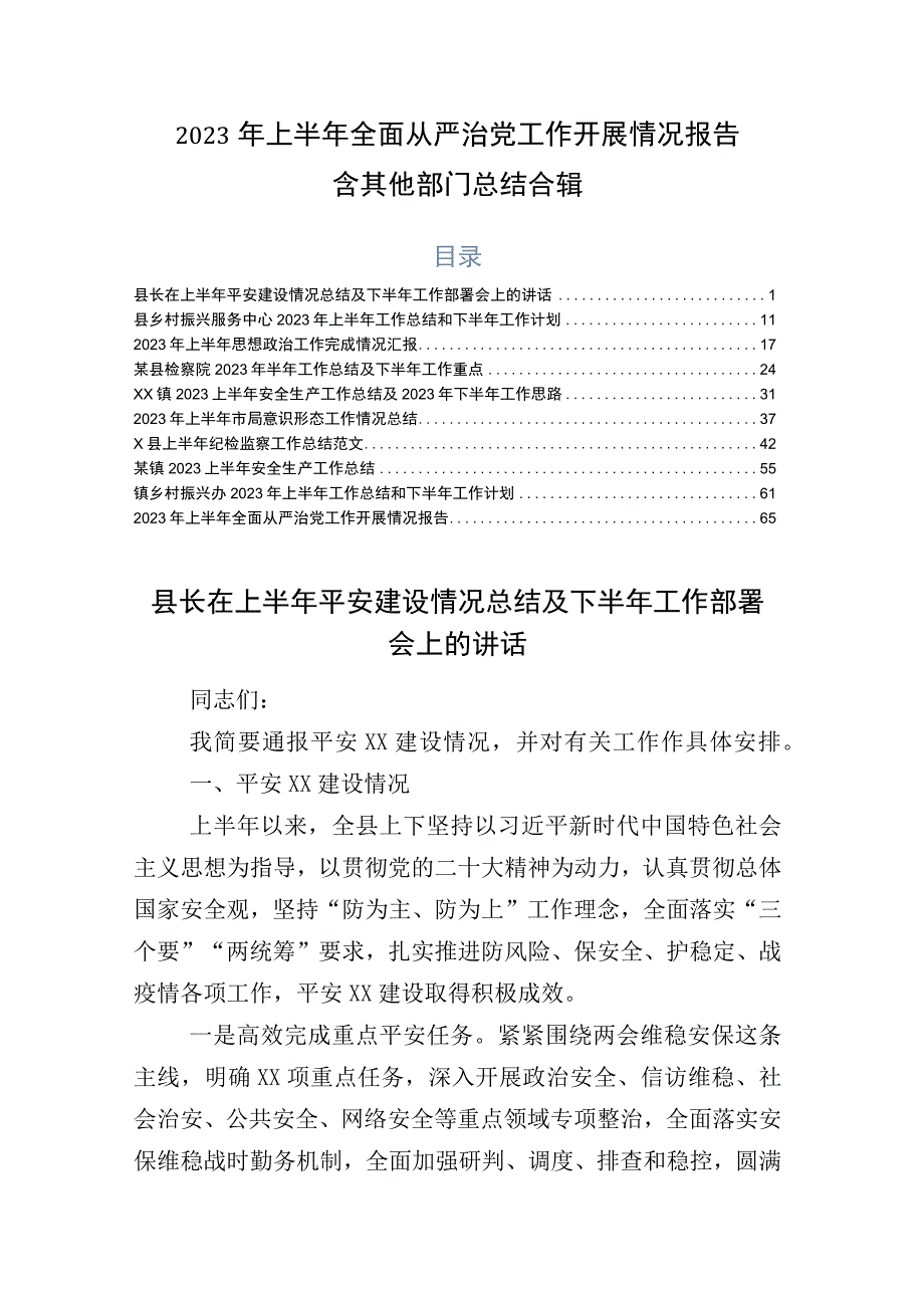 2023年上半年全面从严治党工作开展情况报告含其他部门总结合辑.docx_第1页