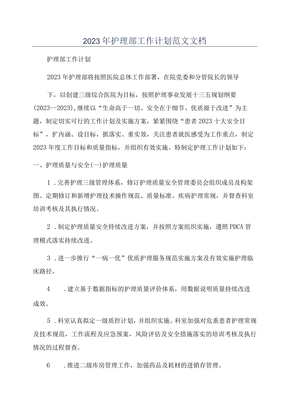 2023年护理部工作计划范文文档.docx_第1页