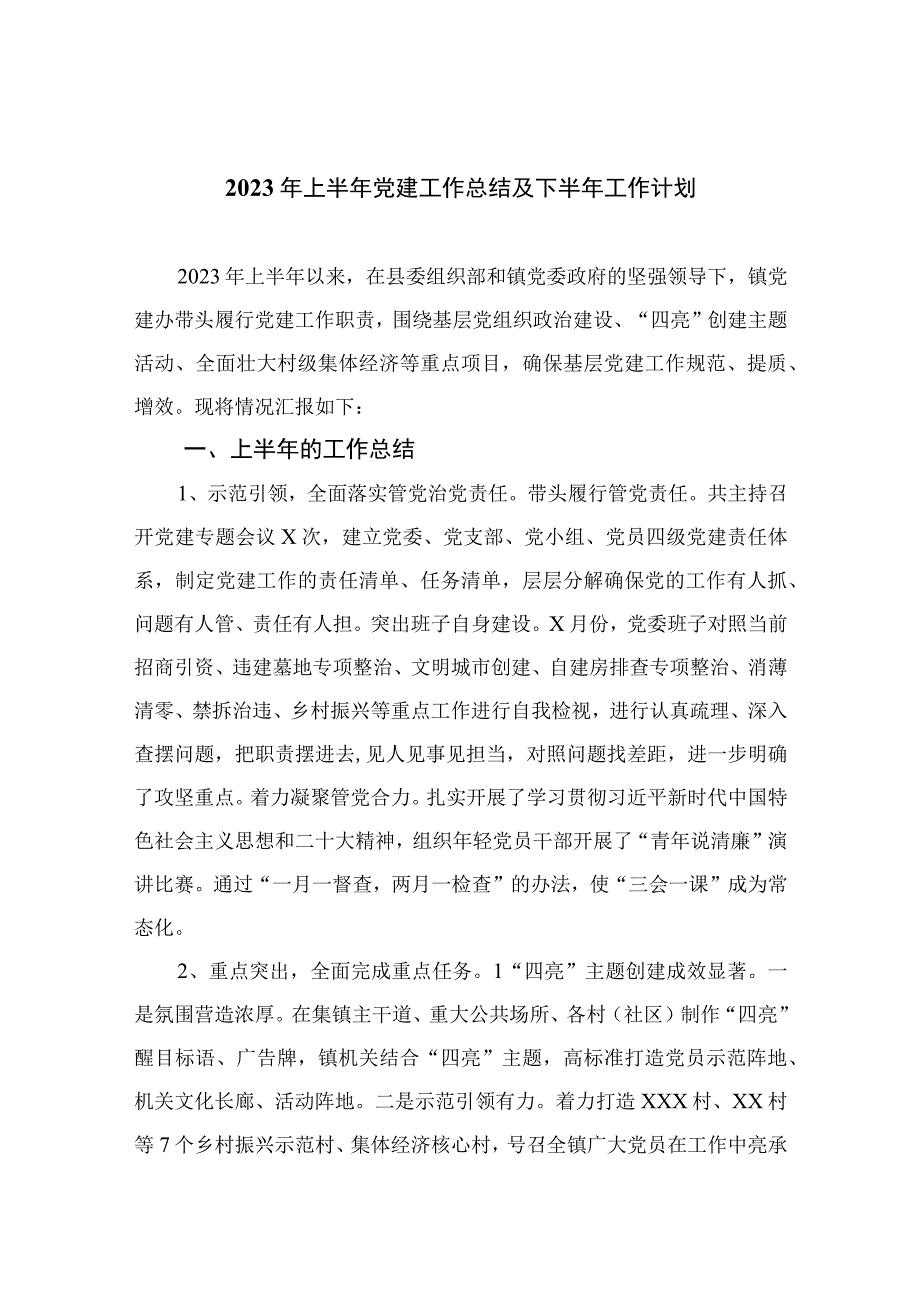 2023年上半年党建工作总结及下半年工作计划10篇精选供参考.docx_第1页