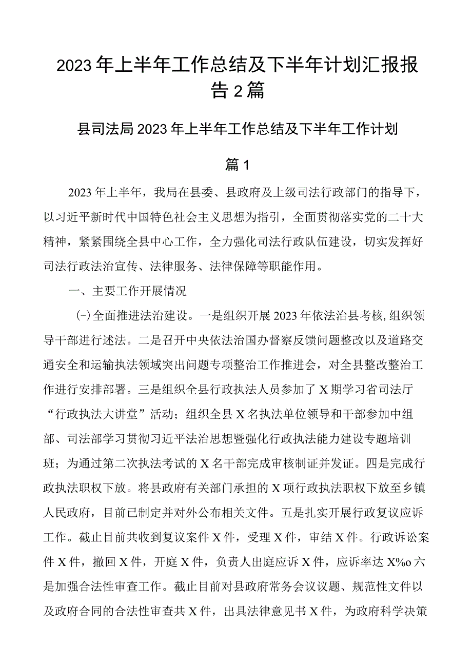 2023年上半年工作总结及下半年计划汇报报告2篇.docx_第1页