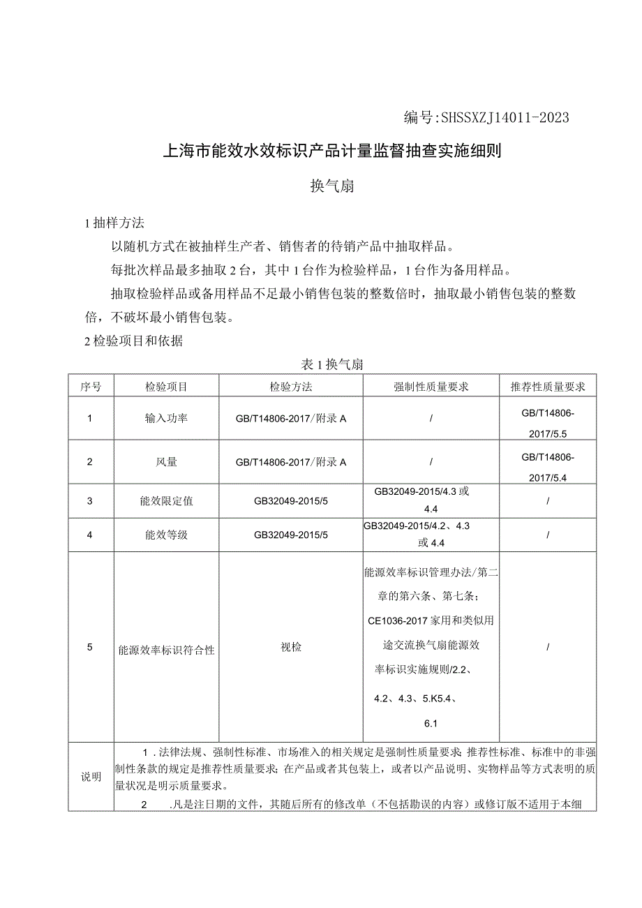 SHSSXZJL40112023上海市能效水效标识产品计量监督抽查实施细则换气扇.docx_第1页