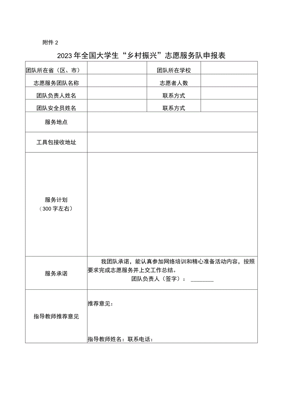 2023年全国大学生乡村振兴志愿服务团队申报表.docx_第1页