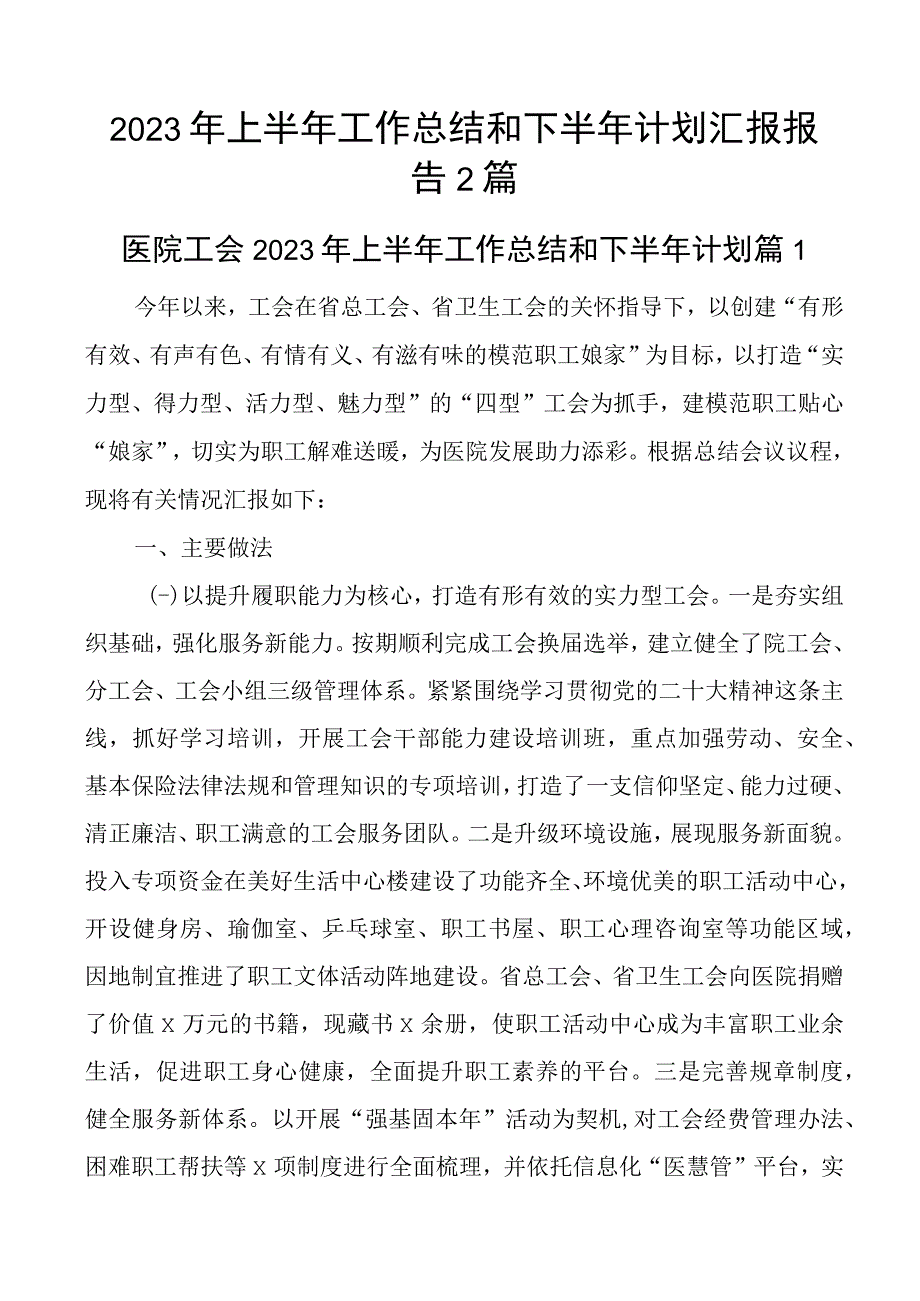 2023年上半年工作总结和下半年计划汇报报告2篇.docx_第1页