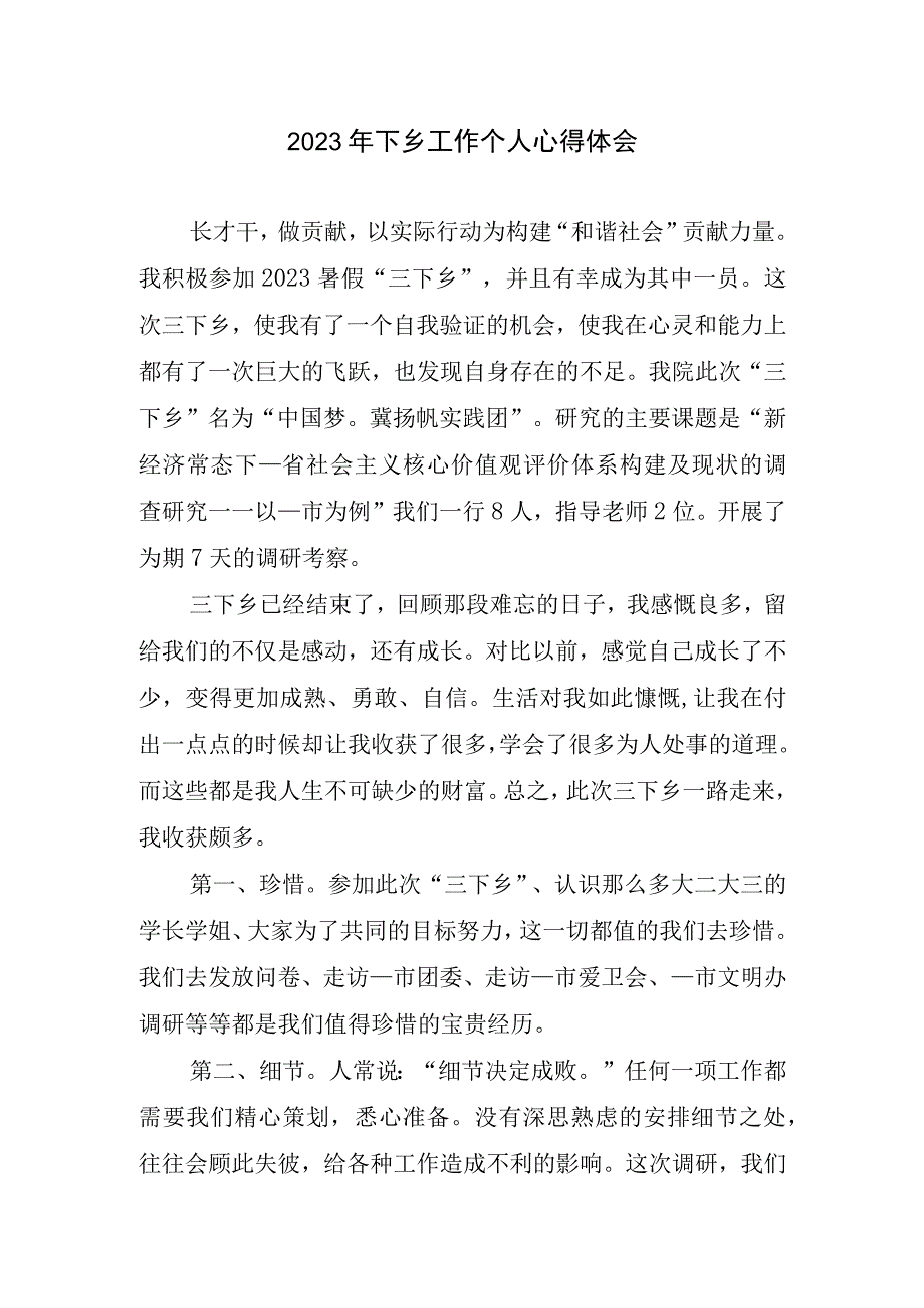 2023下乡工作个人心得体会.docx_第1页