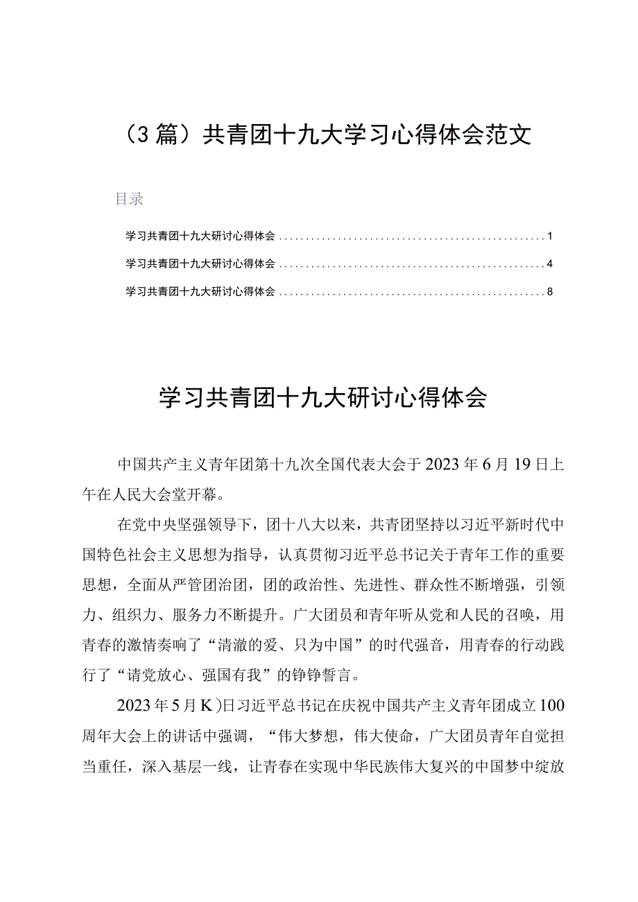 3篇共青团十九大学习心得体会范文.docx_第1页