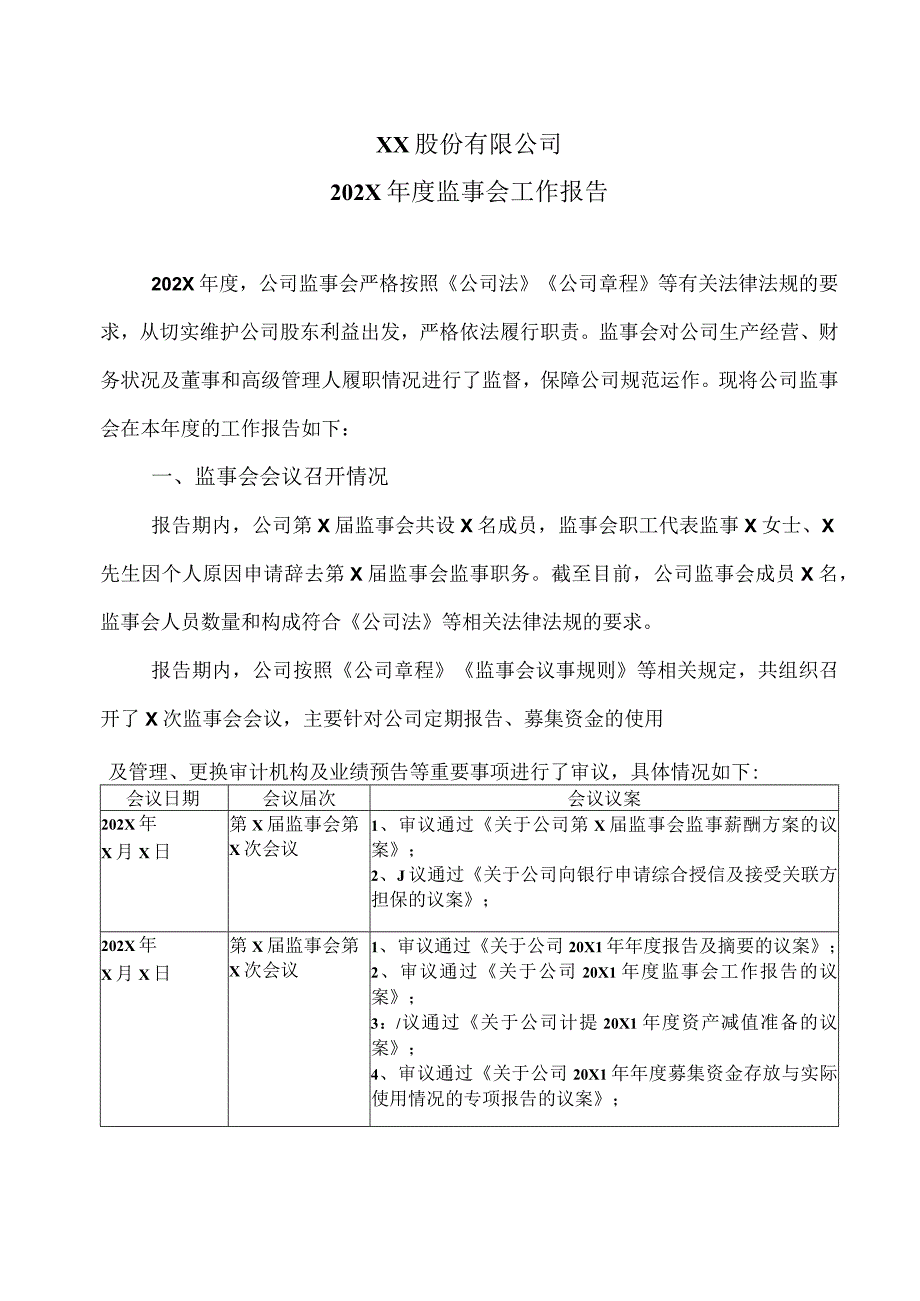 XX股份有限公司202X年度监事会工作报告.docx_第1页