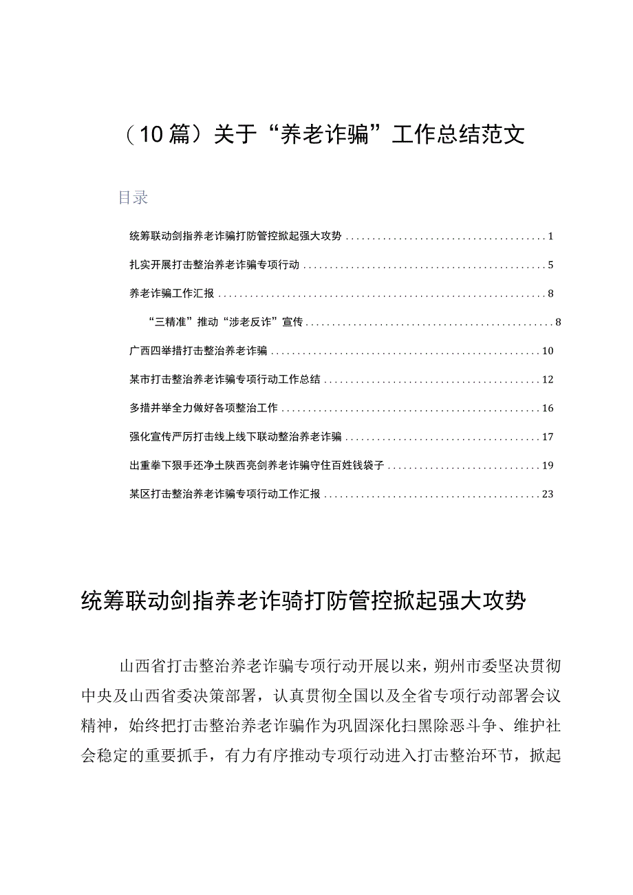 10篇关于养老诈骗工作总结范文.docx_第1页