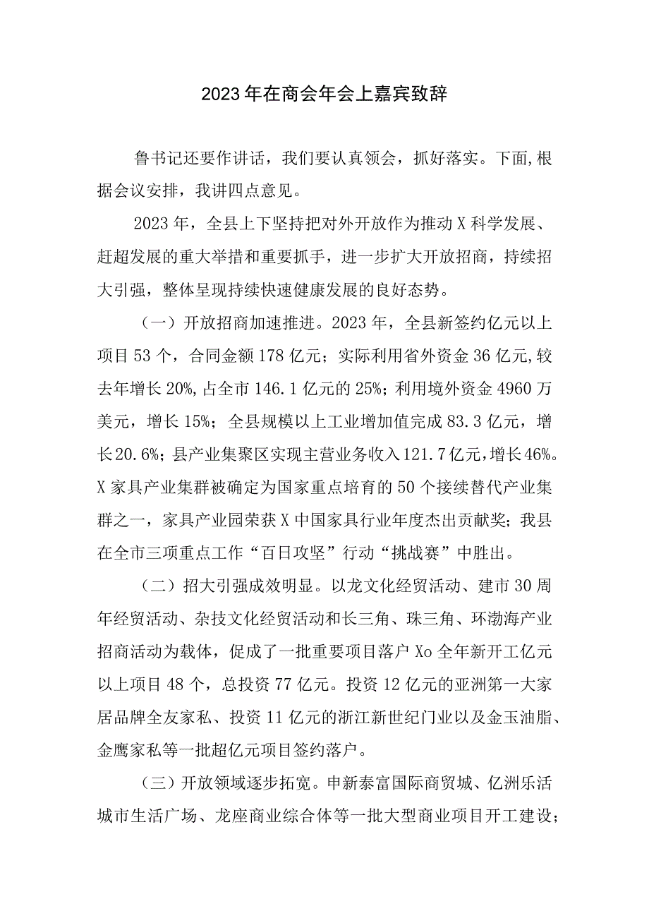 2023在商会年会上嘉宾致辞.docx_第1页