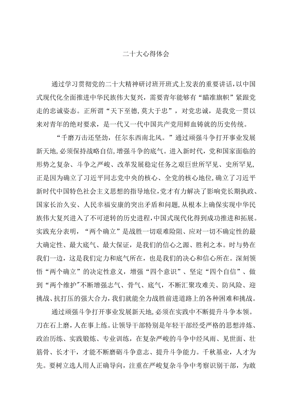 二十大心得体会4篇精选.docx_第1页