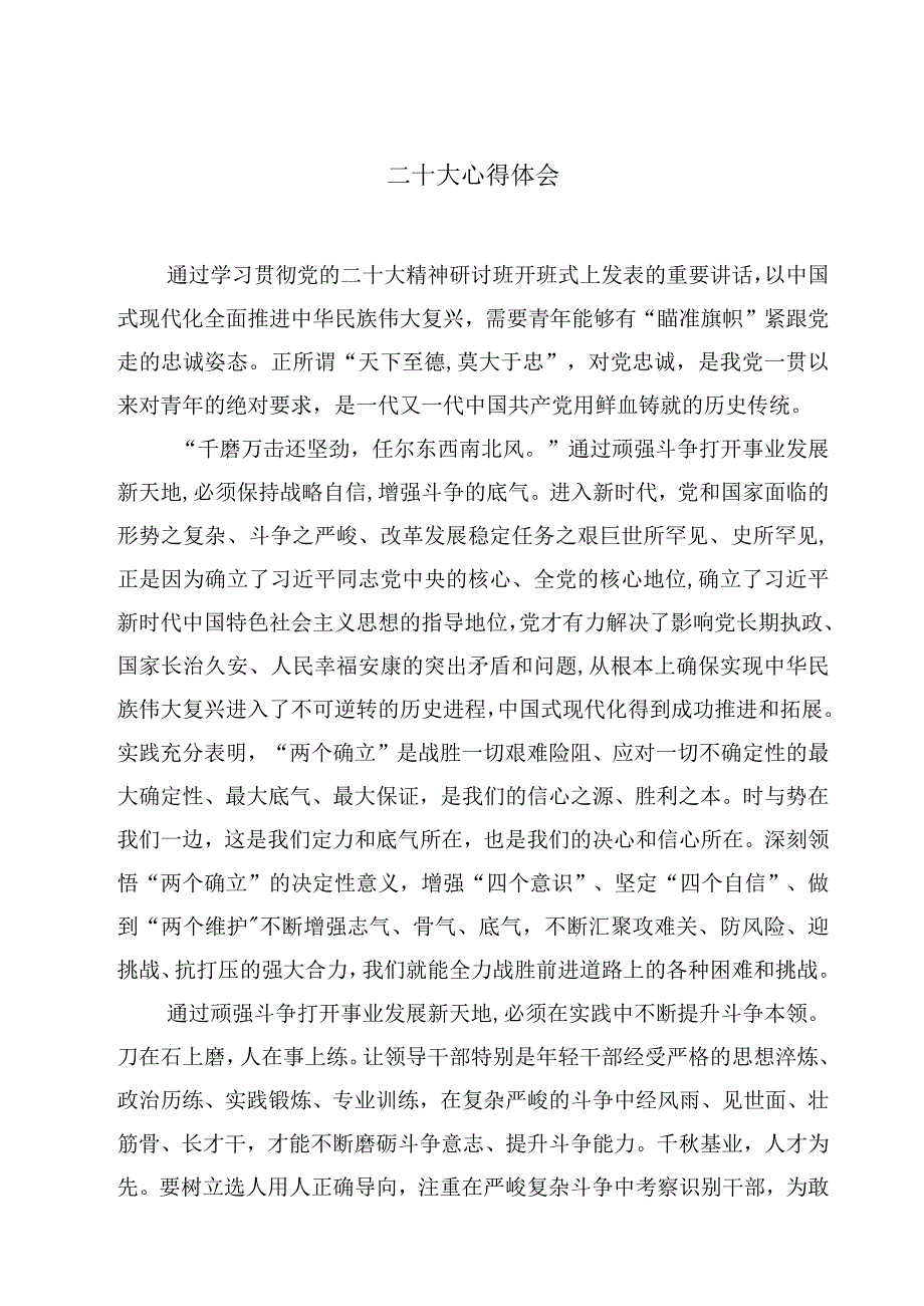 二十大心得体会通用精选4篇.docx_第1页