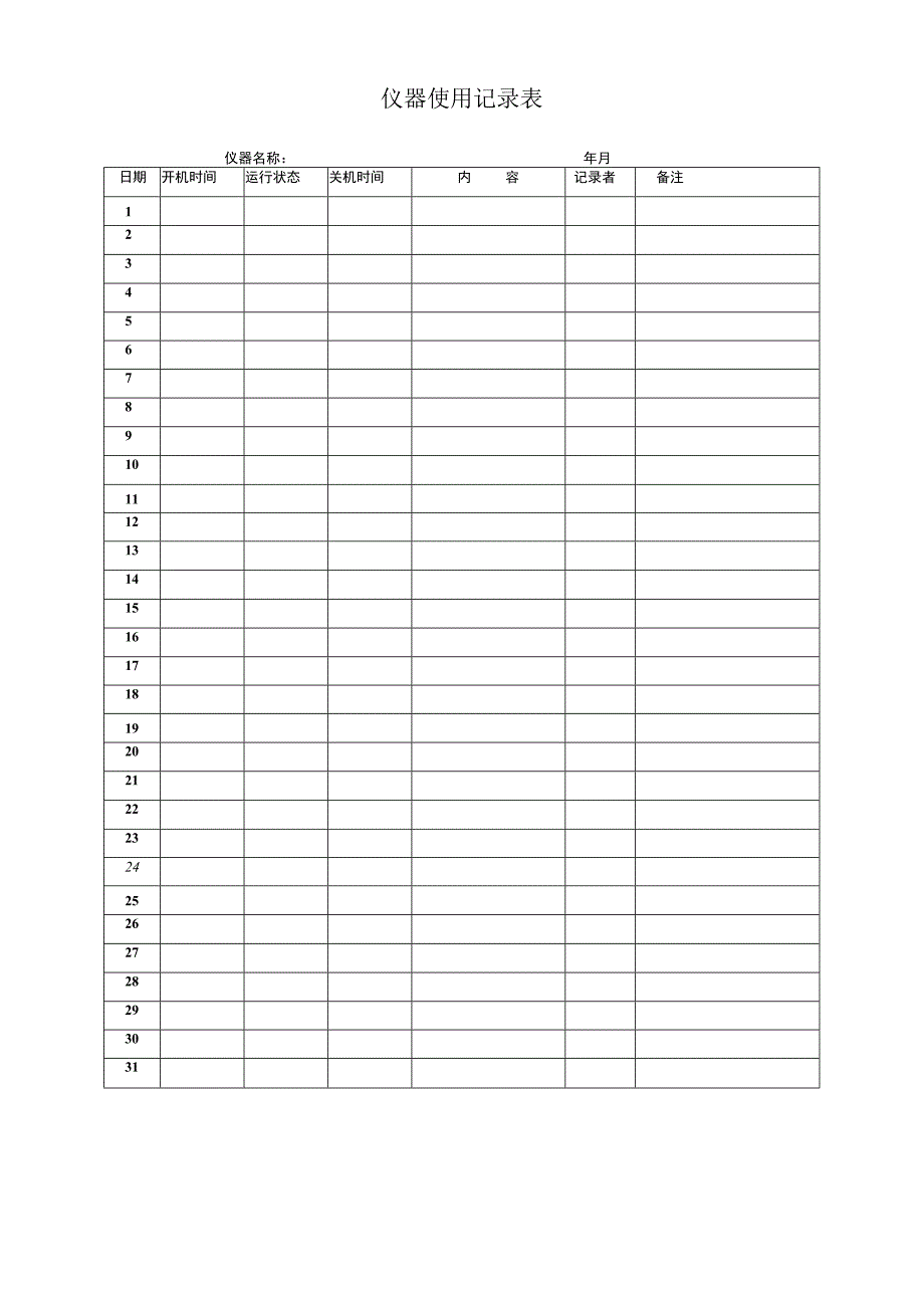 仪器使用记录表.docx_第1页