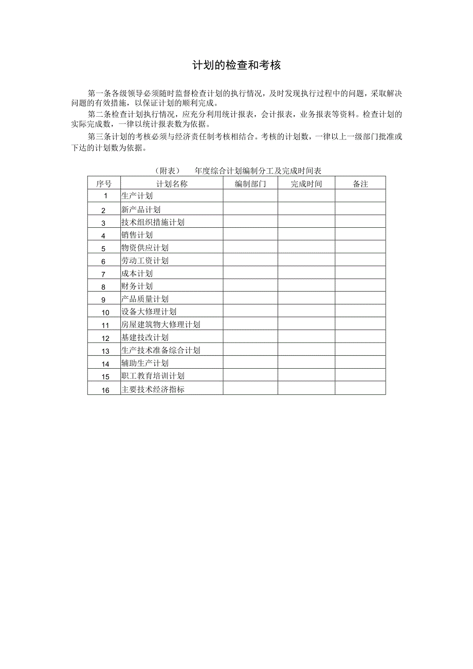 企业经营计划管理计划的检查和考核.docx_第1页