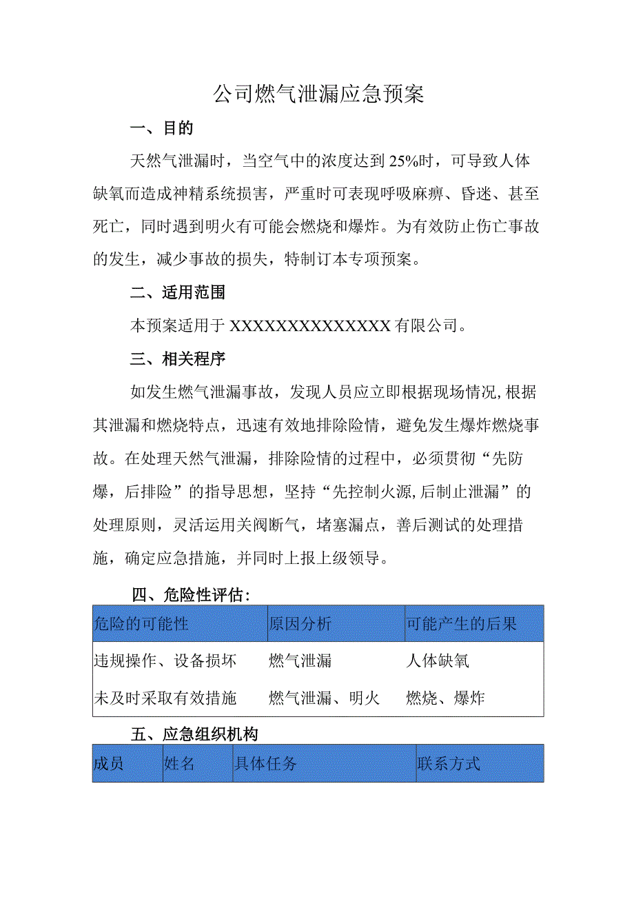 公司燃气泄漏应急预案.docx_第1页