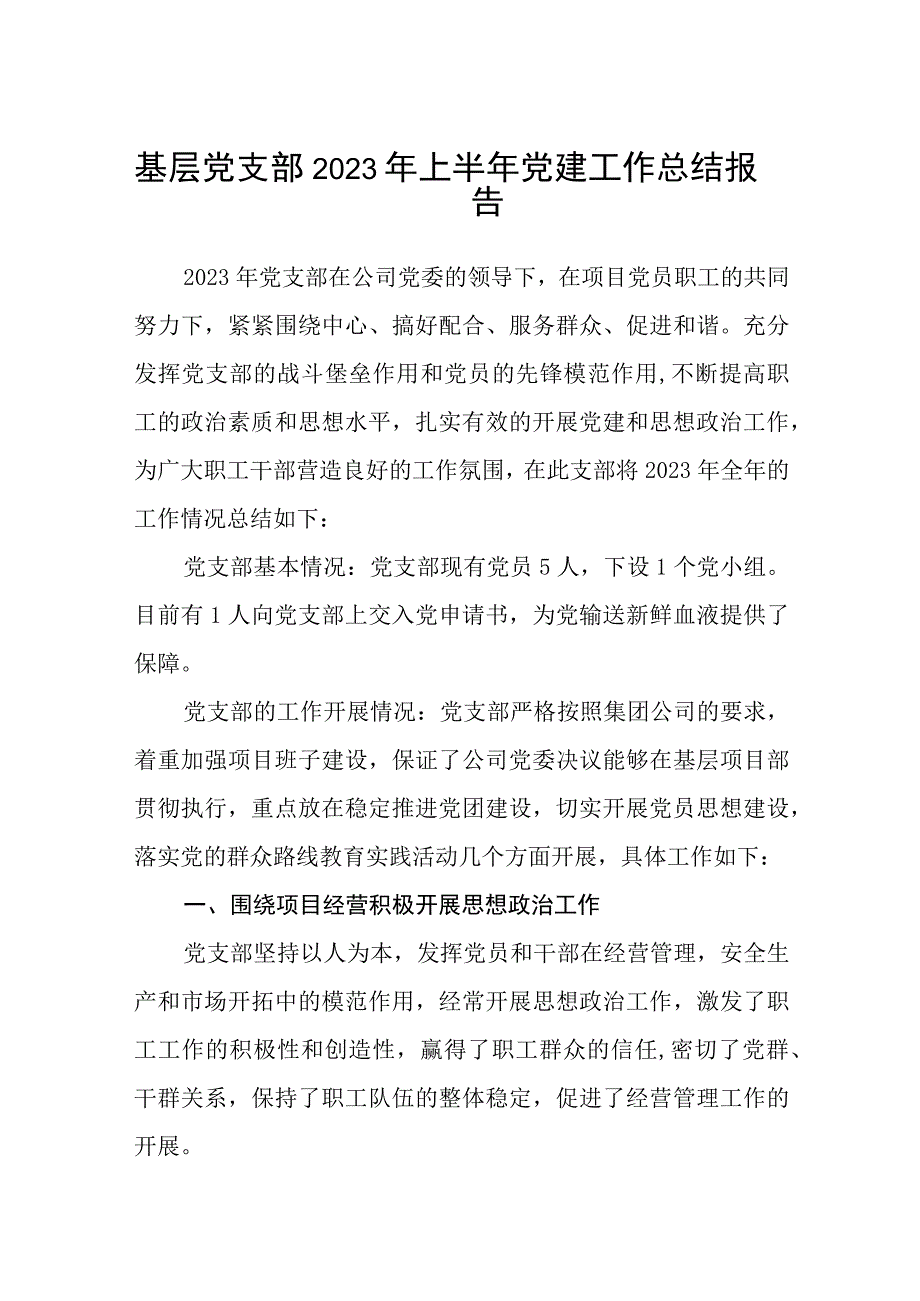 基层党支部2023年上半年党建工作总结报告精选八篇.docx_第1页