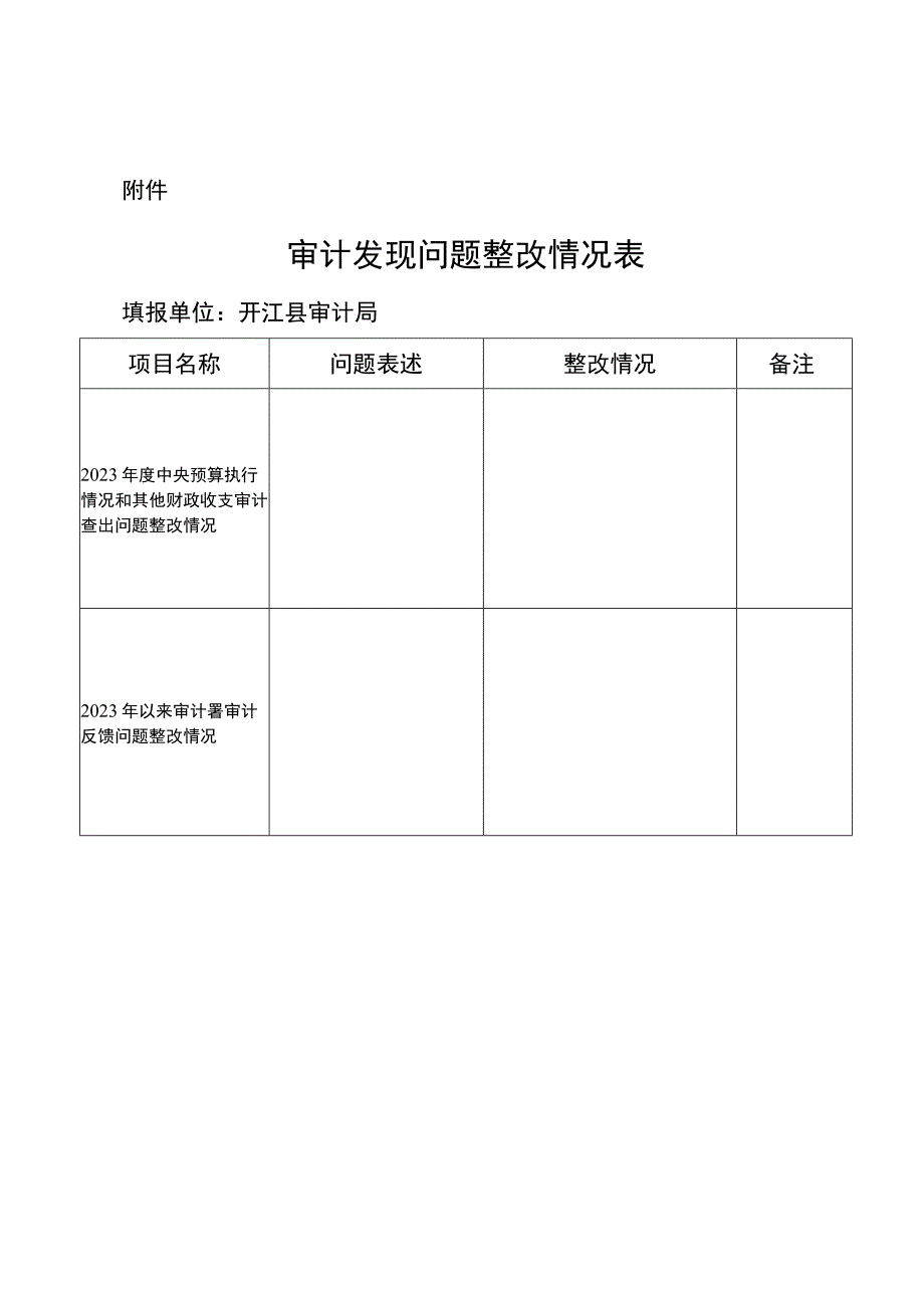 审计发现问题整改情况表空表.docx_第1页