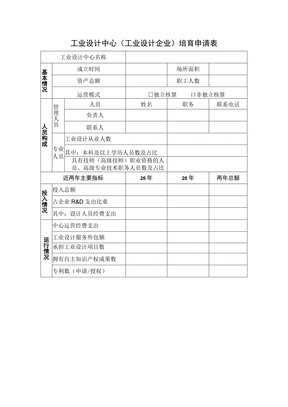 工业设计中心工业设计企业培育申请表.docx_第1页