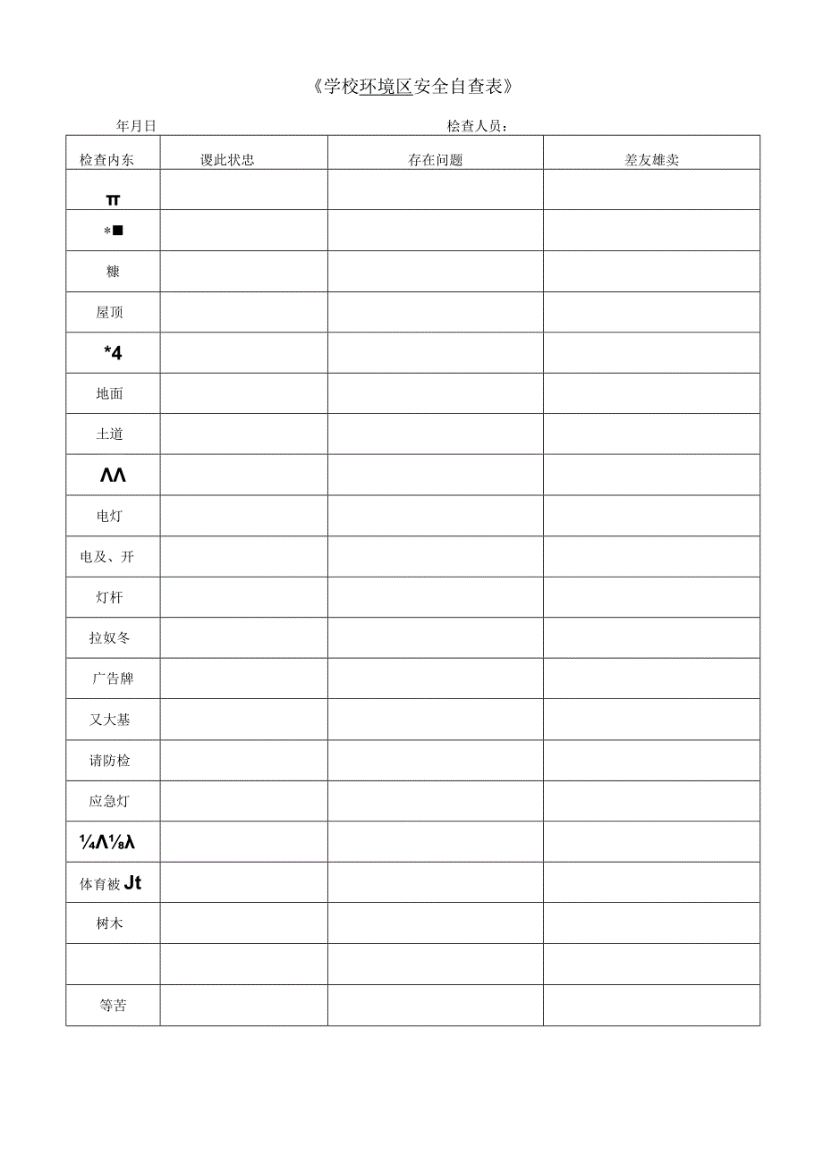 学校环境区安全自查表.docx_第1页