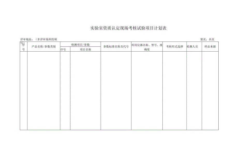 实验室资质认定现场考核试验项目计划表.docx_第1页