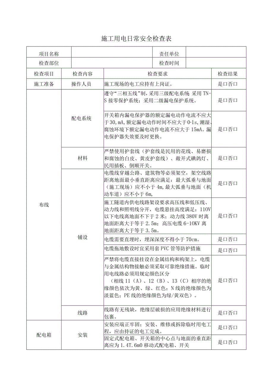 施工用电日常安全检查表.docx_第1页