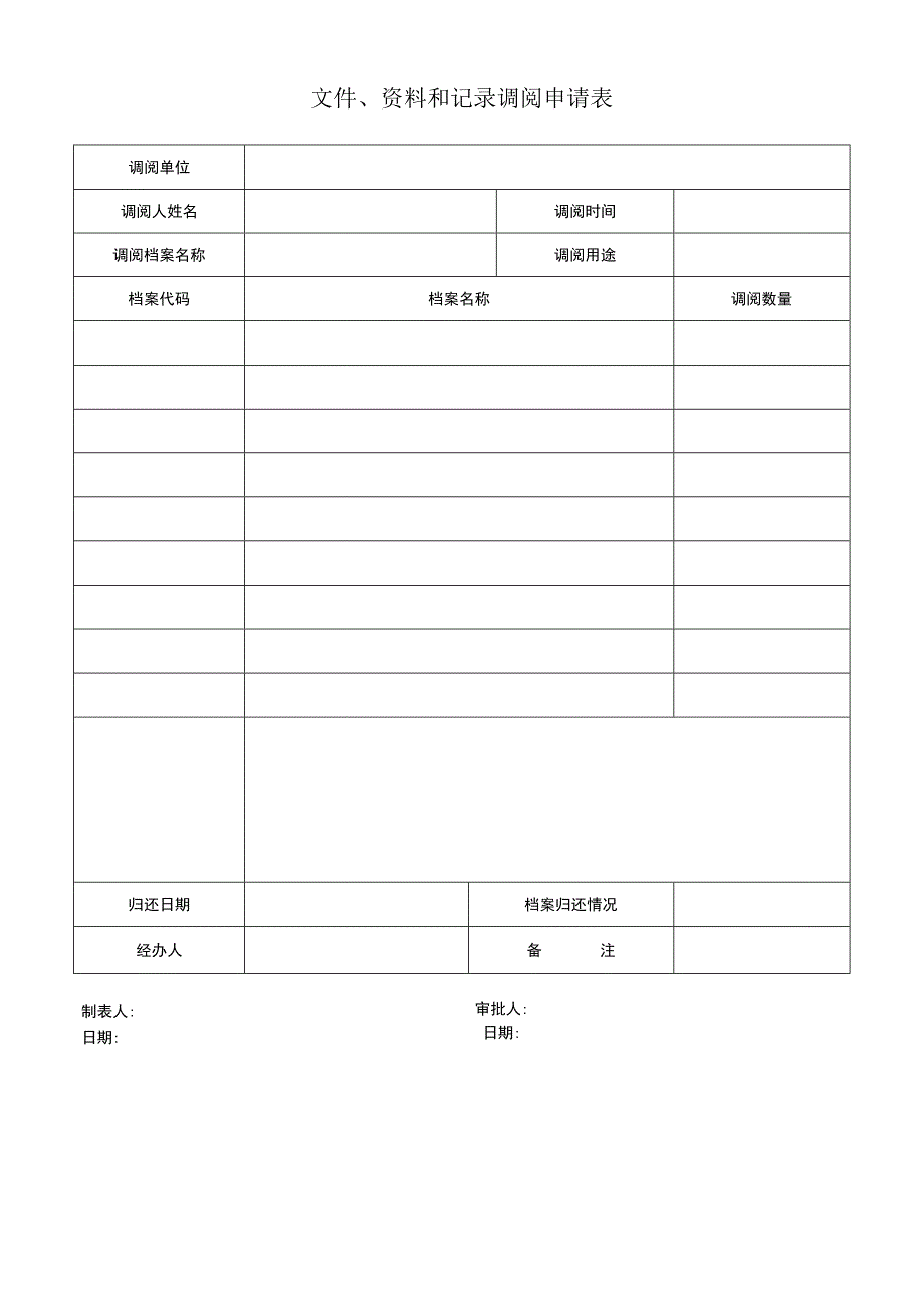 文件资料和记录调阅申请表.docx_第1页