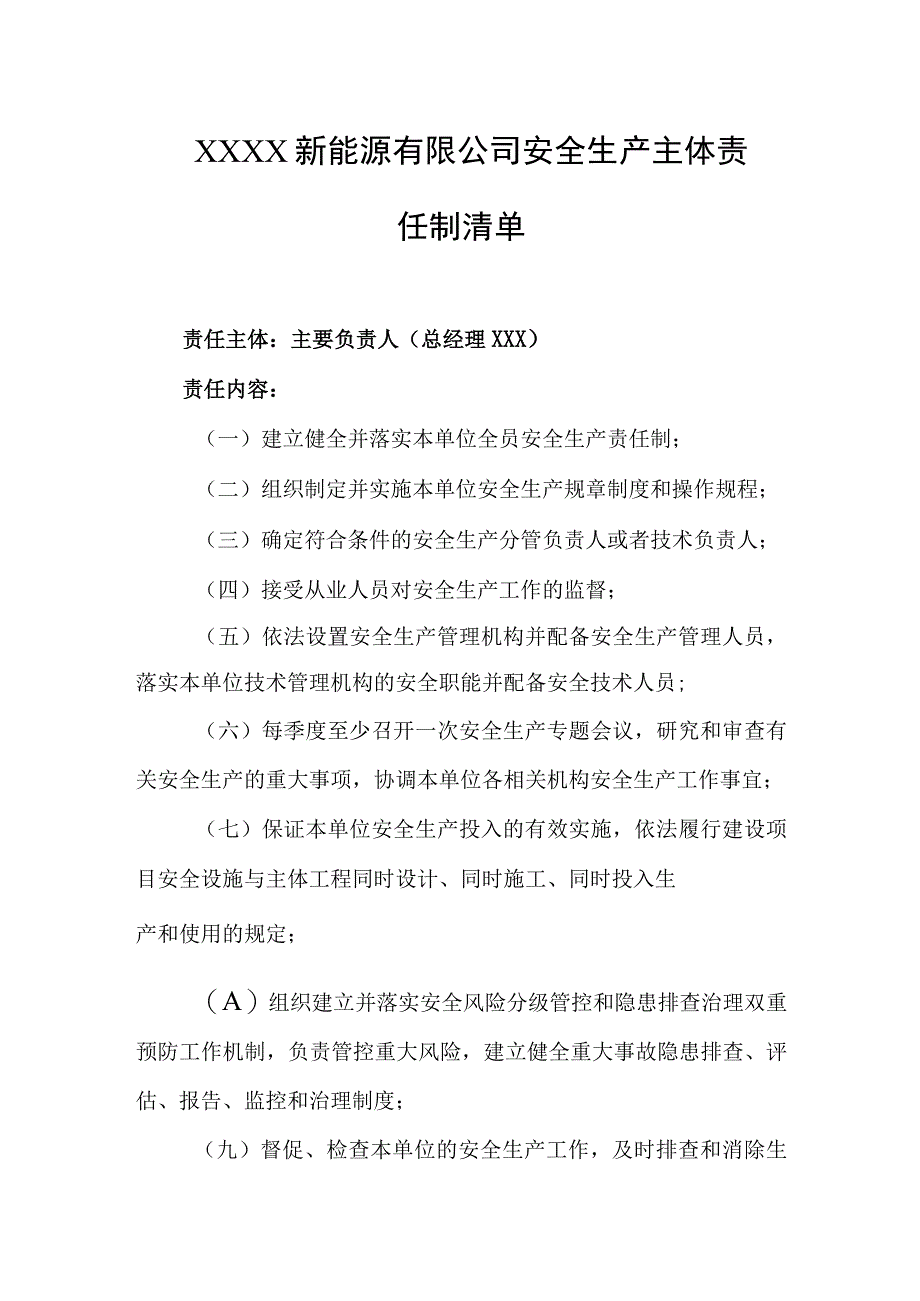 新能源有限公司安全生产主体责任制清单.docx_第1页