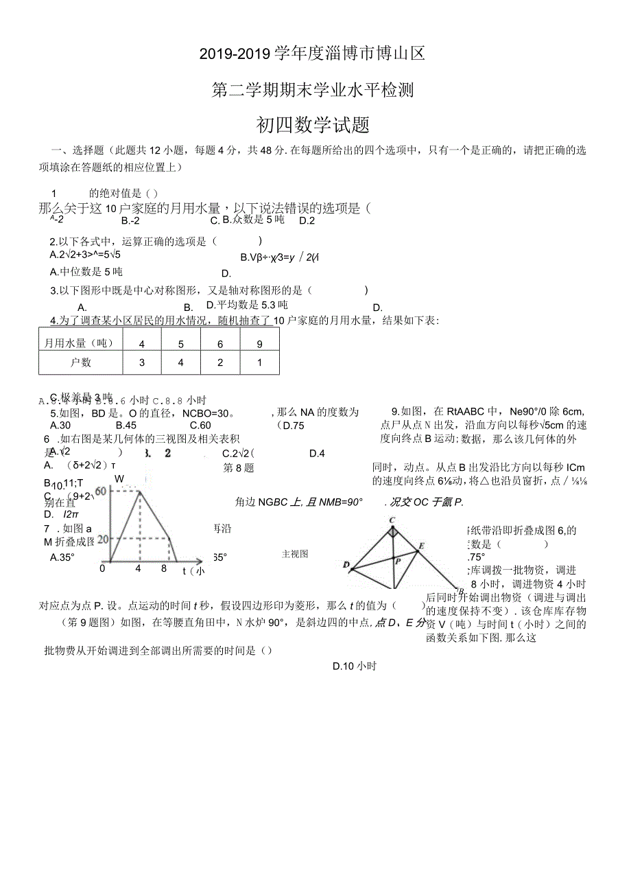 度淄博市博山区九年级第二学期期末学业水平检测.docx_第1页