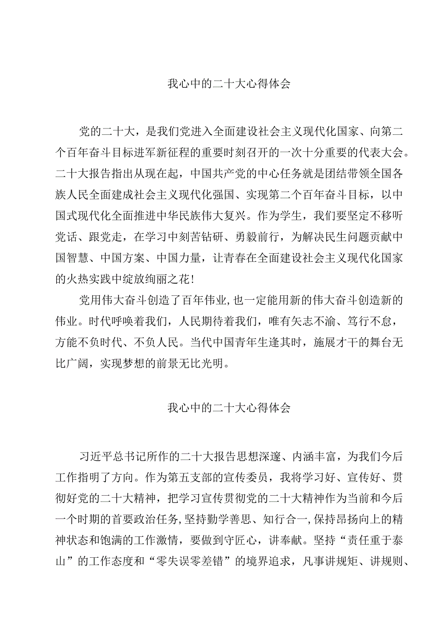 我心中的二十大心得体会精选参考范文四篇.docx_第1页