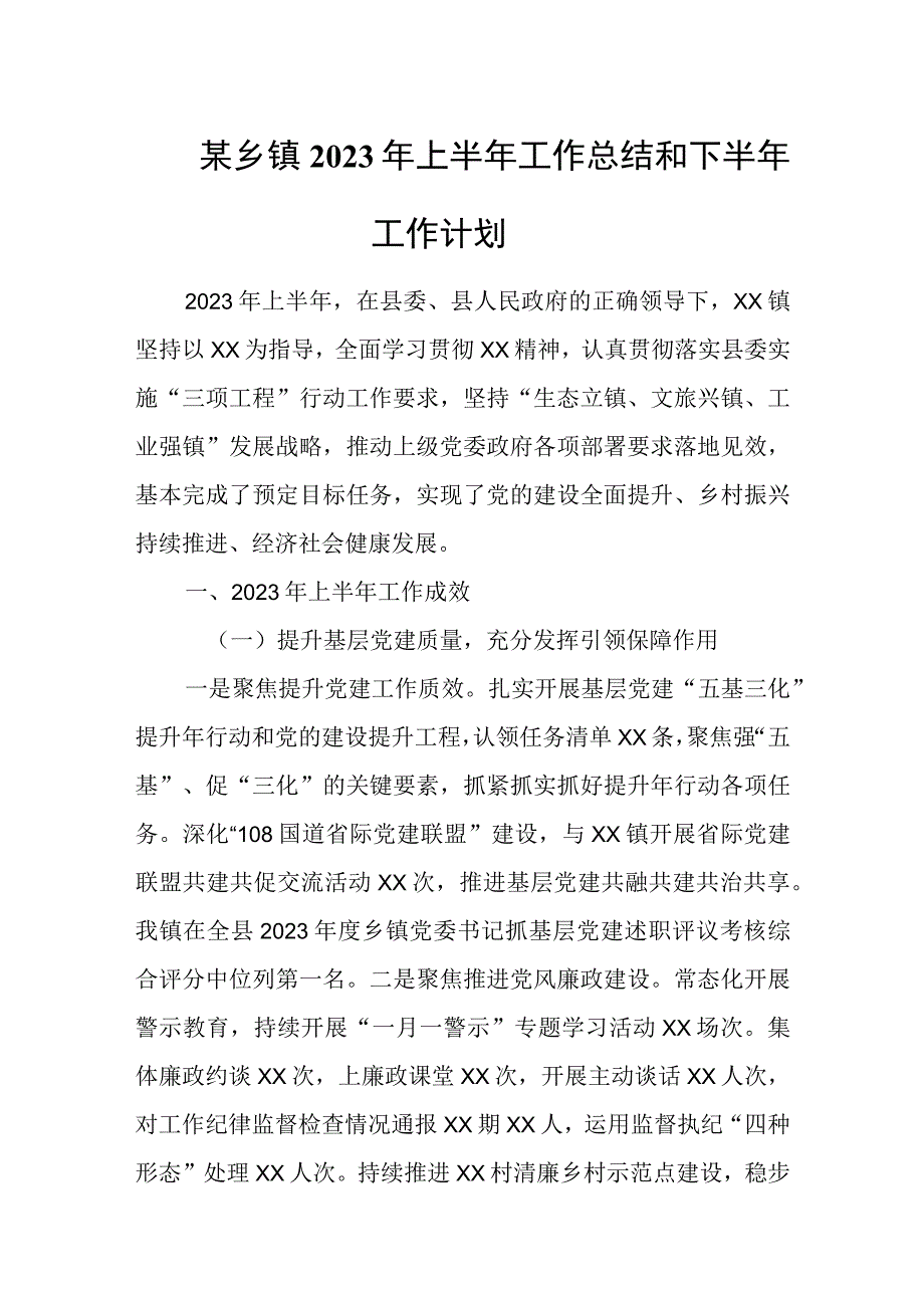 某乡镇2023年上半年工作总结和下半年工作计划.docx_第1页