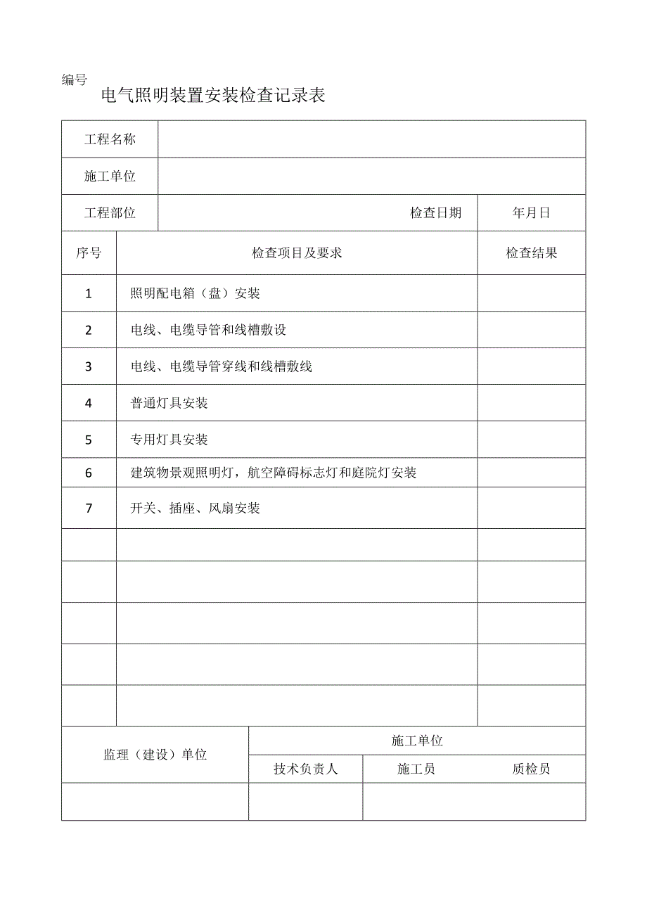 电气照明装置安装检查记录表.docx_第1页