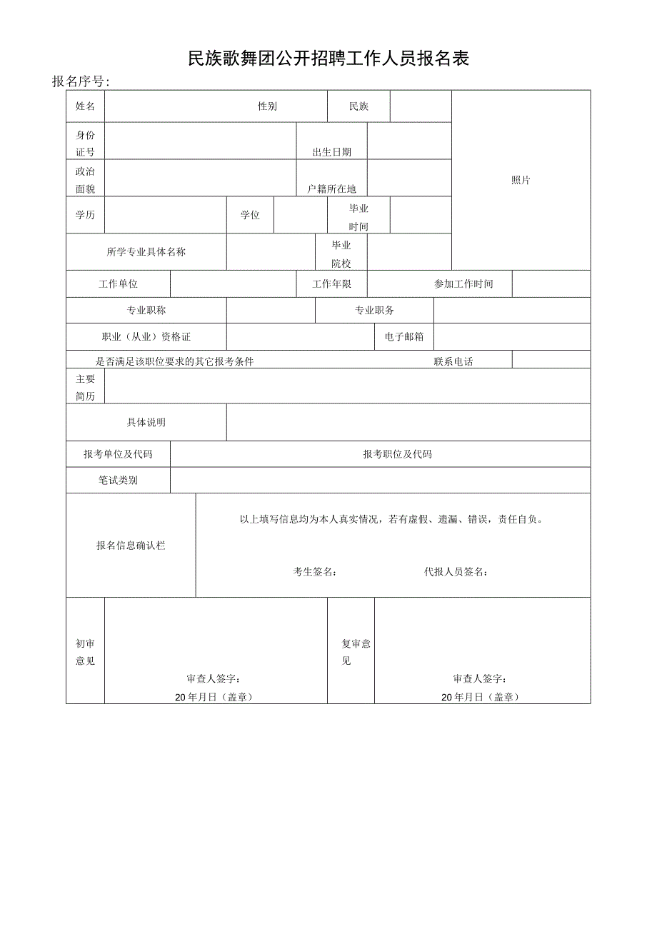 民族歌舞团公开招聘工作人员报名表.docx_第1页